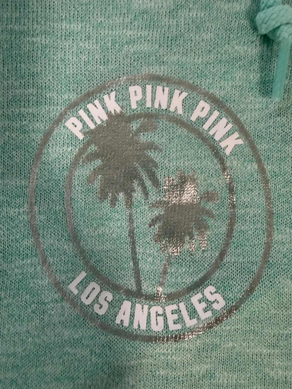 PINK Victoria's Secret Heather Mint Green Light Aqua Hoodie Sweatshirt Baggy Fit - Picture 5 of 6